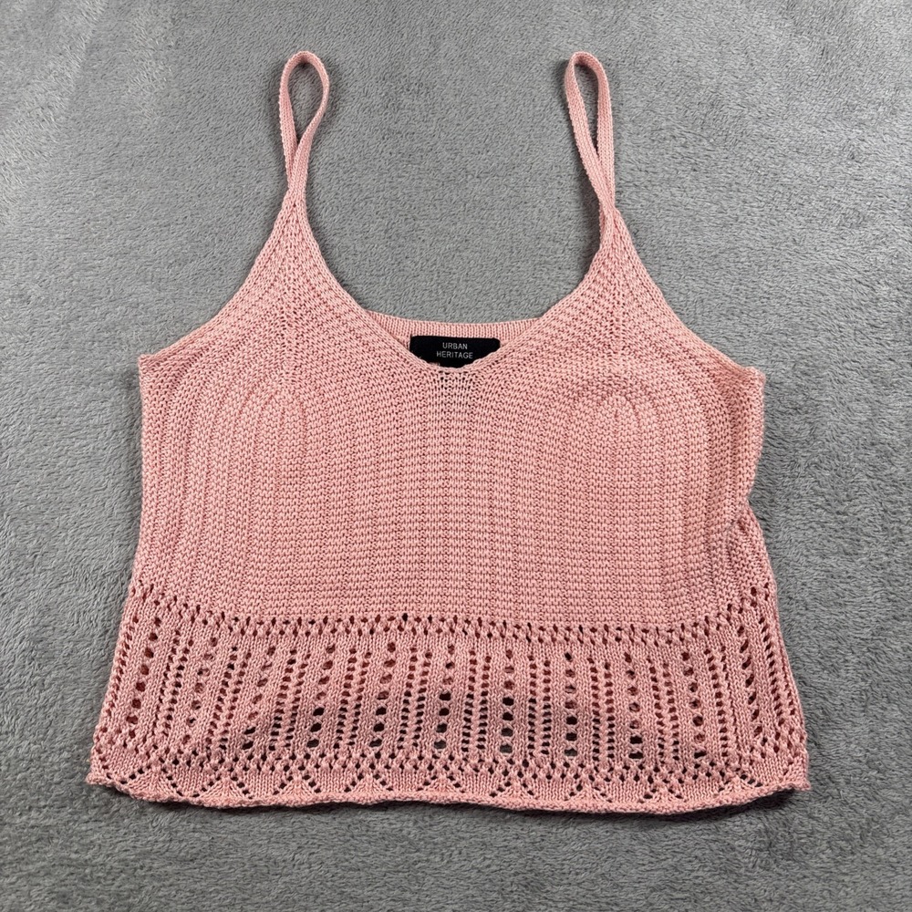 Urban Heritage Women's Crochet Pointelle Knit Camisole Top Pink Size Medium